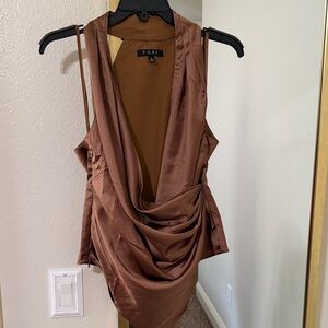 FORE Brown Satin Draped Cowl Neck Camisole
